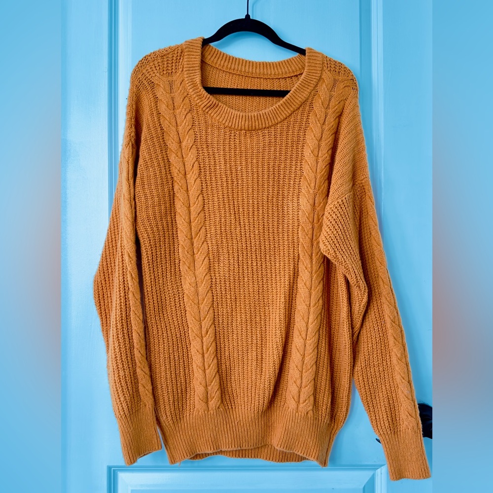 Long Cozy Stylish Cable Knit Sweater-Mustard Yellow - Midweight